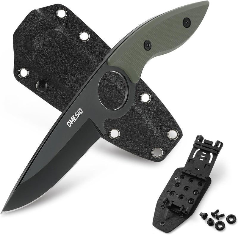 Omesio Fixed Blade Knife, 8.46" Full Tang EDC Horizontal Carry for Men, Green Anti-Slip G10 Handle Sharp 5Cr13MoV Steel Tactical Camping Knife with Kydex Sheath, Ideal for Gifting - Image 1